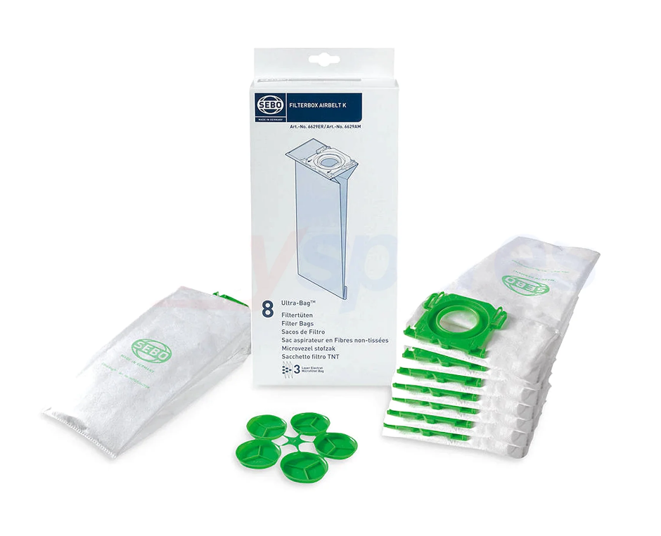 New Sebo 6629ER Filterbox Airbelt K Ultra Bag (Pack of 8)