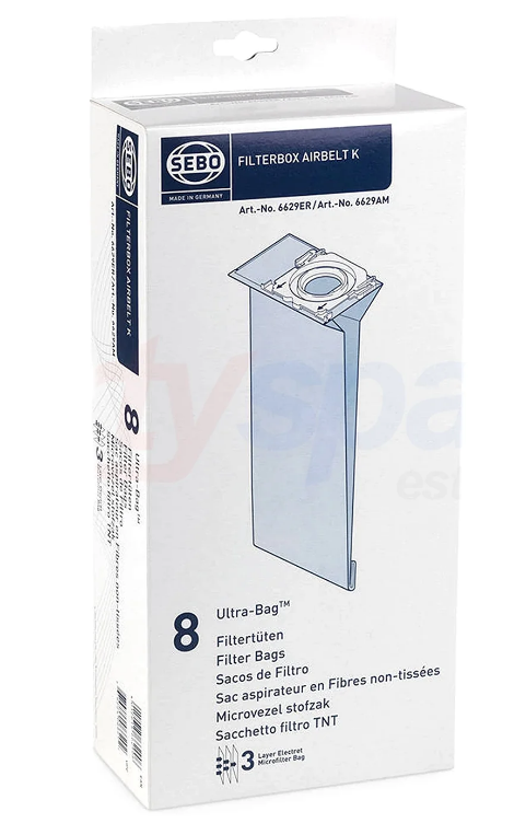 New Sebo 6629ER Filterbox Airbelt K Ultra Bag (Pack of 8)